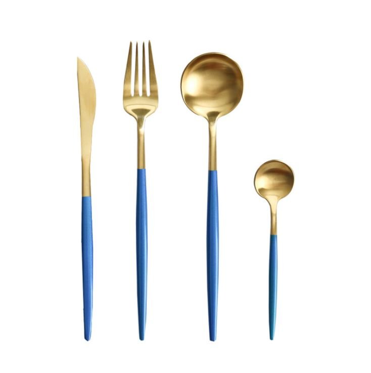Bộ dao muỗng nĩa inox 304 dùng để ăn cơm , tiệc màu xanh dương