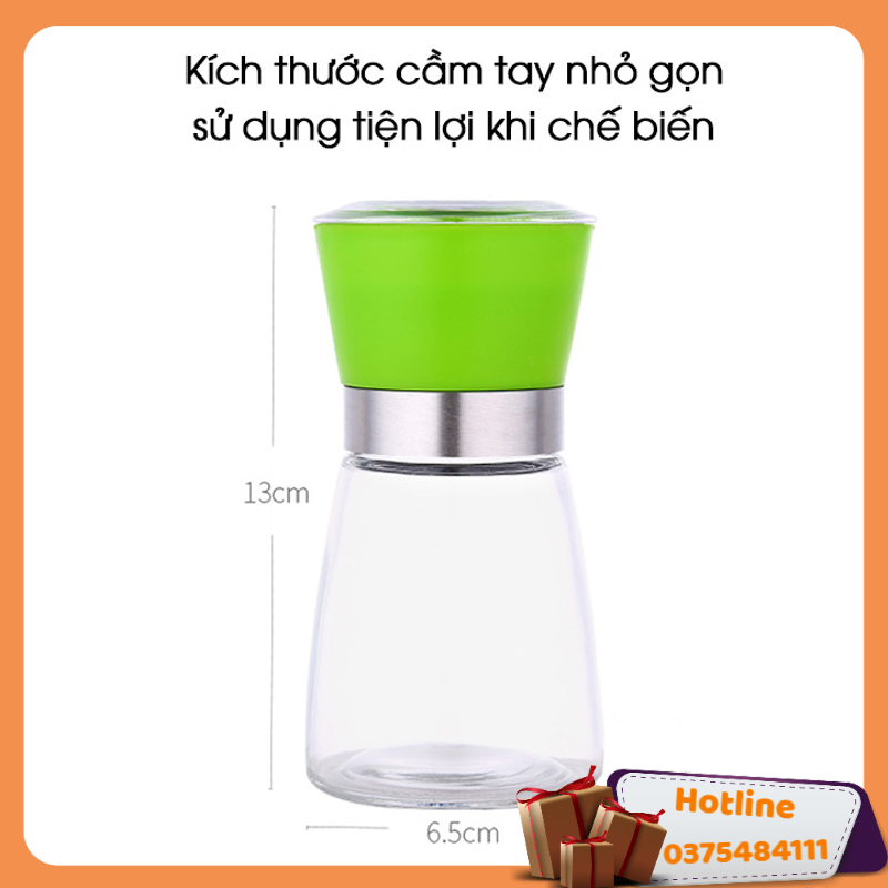 Dụng Cụ Xay Và Đựng Tiêu Thủy Tinh Nắp Nhựa - Màu Ngẫu Nhiên - Hàng Loại 1