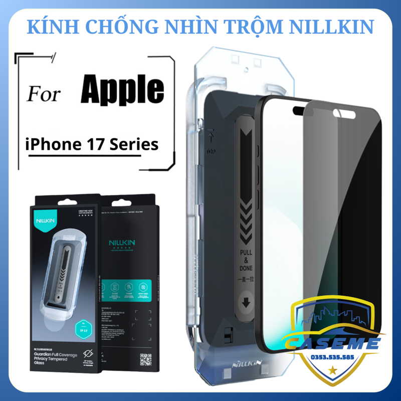 Kính cường lực chống nhìn trộm Nillkin dành cho iPhone 17, iPhone Air, iPhone 17 Pro, iPhone 17 Pro Max kèm khung trợ dán  - Hàng chính hãng