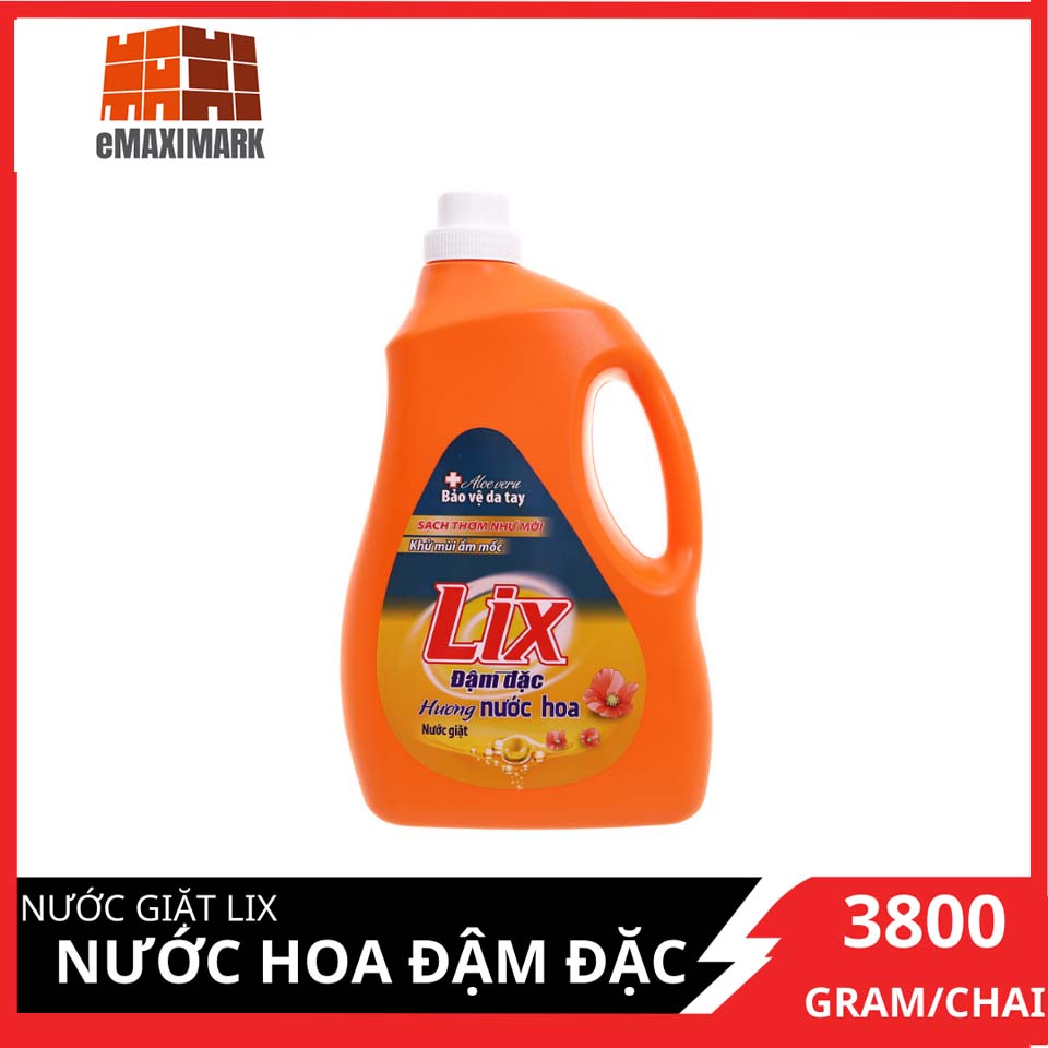 Nước Giặt Lix Hương Nước Hoa 3.8Kg NGH01 - Tẩy Sạch Vết Bẩn Cực Mạnh