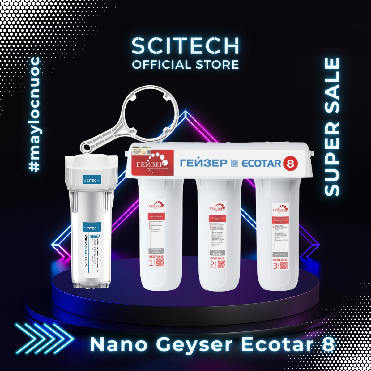 Máy lọc nước Nano Geyser Ecotar 8 kèm bộ đơn lọc thô 10 inch by Scitech - Hàng chính hãng