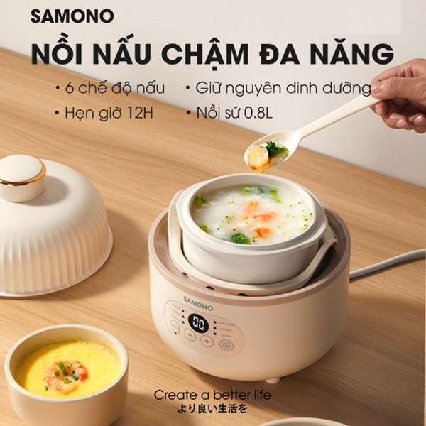 Nồi Nấu Chậm Samono SW-SCB08 0.8L Tiện Lợi Hàng Chính Hãng