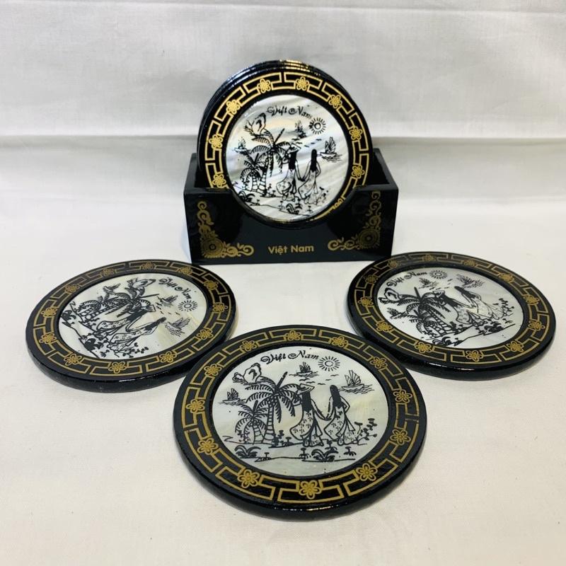 Bộ Lót Ly Lót Cốc Khảm Trai 6 Miếng - Vietnam Mother Of Pearl Lacquer Coaster