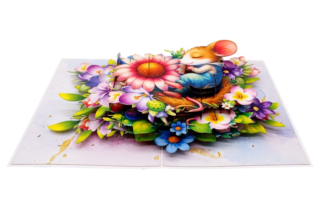 Thiệp 3D Chuột Con Ngủ Trong Vườn Hoa – Thiệp Pop Up Dễ Thương, Độc Đáo Tặng Sinh Nhật, Lễ Tình Nhân, Ngày Quốc Tế Thiếu Nhi, F59