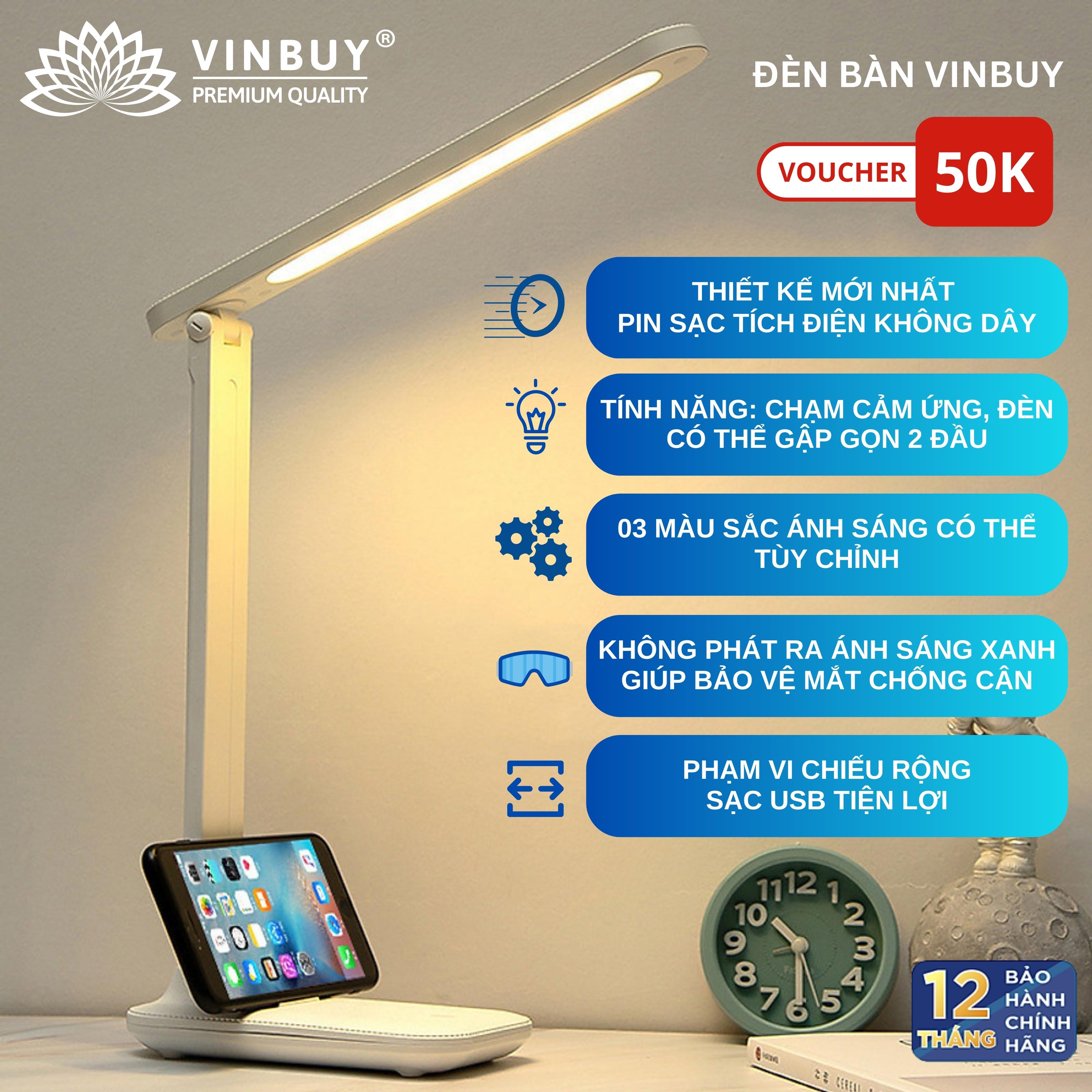 Đèn Bàn Học LED USB Di Động Cao Cấp - Đèn Làm Việc Sang Trọng Để Bàn Chống Chói Mắt Bảo Vệ Mắt - Có Thể Gập Hai Chỗ – 03 Chế Độ Ánh Sáng Vàng Bảo Vệ Mắt Chống Cận - Hàng Chính Hãng - VinBuy