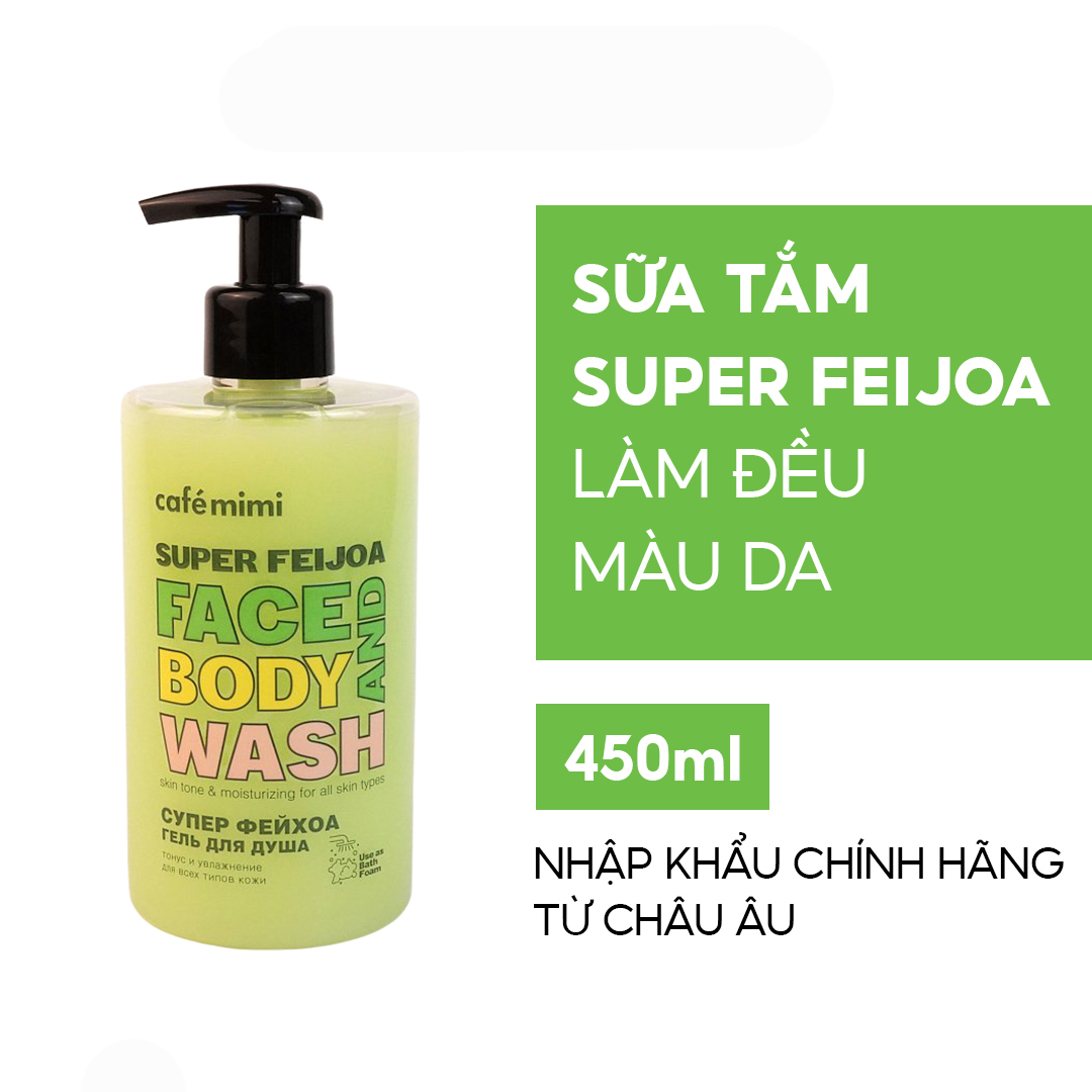 Gel tắm CAFÉMIMI Super Feijoa làm đều màu và dưỡng ẩm da 450ml