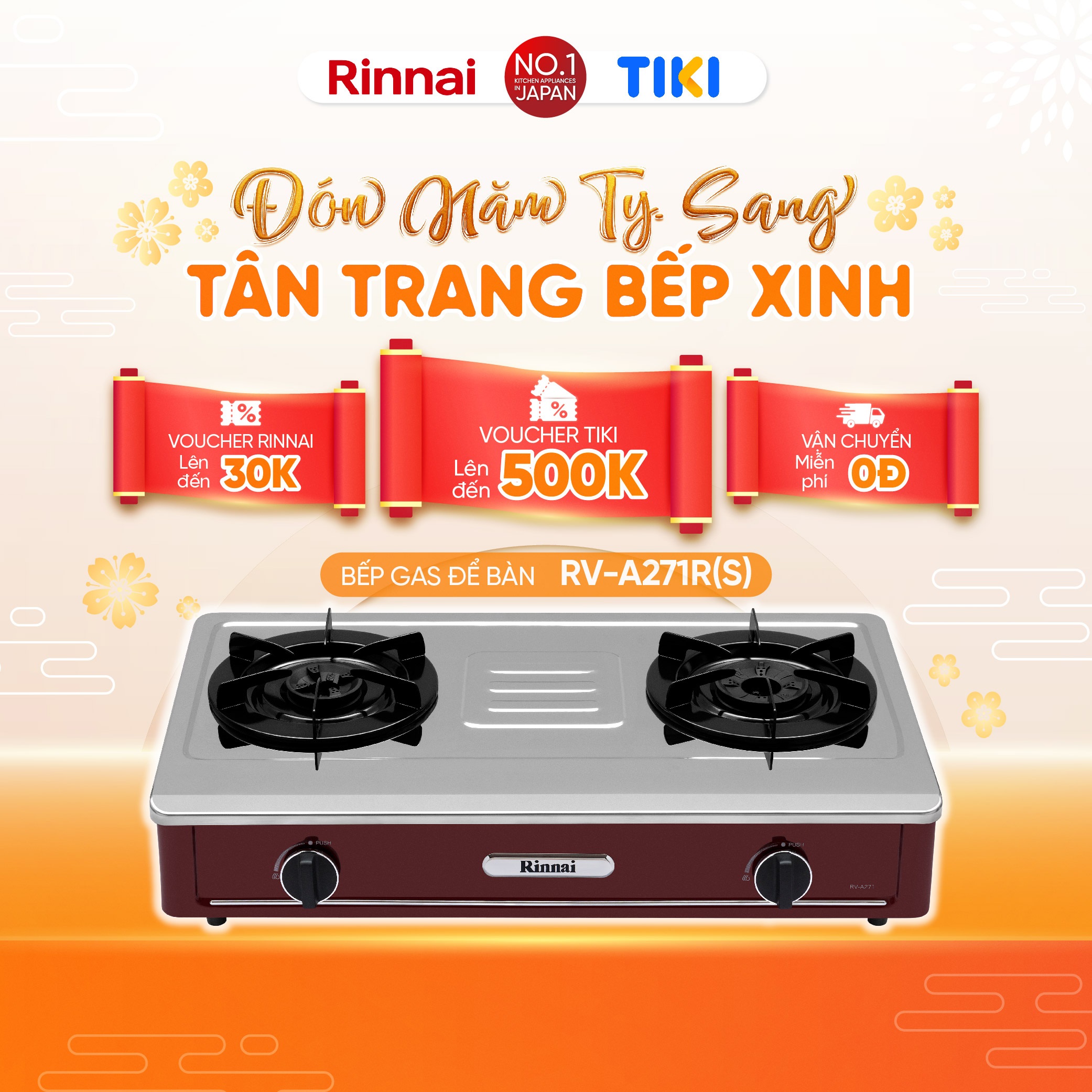 Bếp gas dương Rinnai RV-A271R(S) mặt bếp inox và kiềng bếp men - Hàng chính hãng.