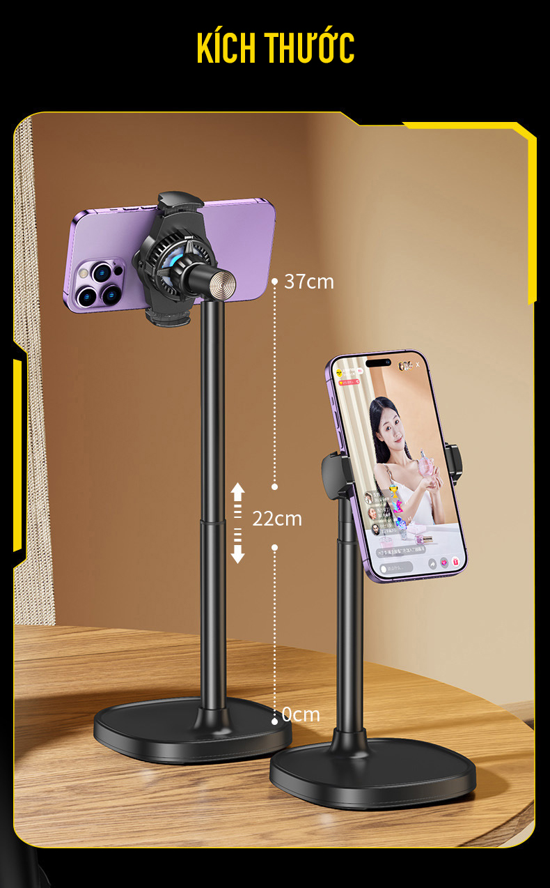 Chân livestream điện thoại Zaki có đế làm mát với sò lạnh - Hàng Chính Hãng