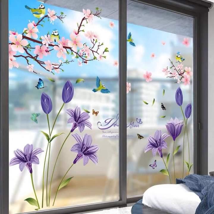 DECAL DÁN TƯỜNG HOA ANH THẢO TÍM VÀ CÀNH ĐÀO HỒNG 6