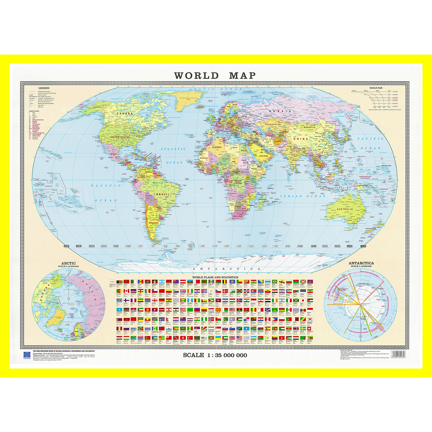 Các nước trên thế giới tiếng anh (World Map) - Khổ A0 -  Tờ rời