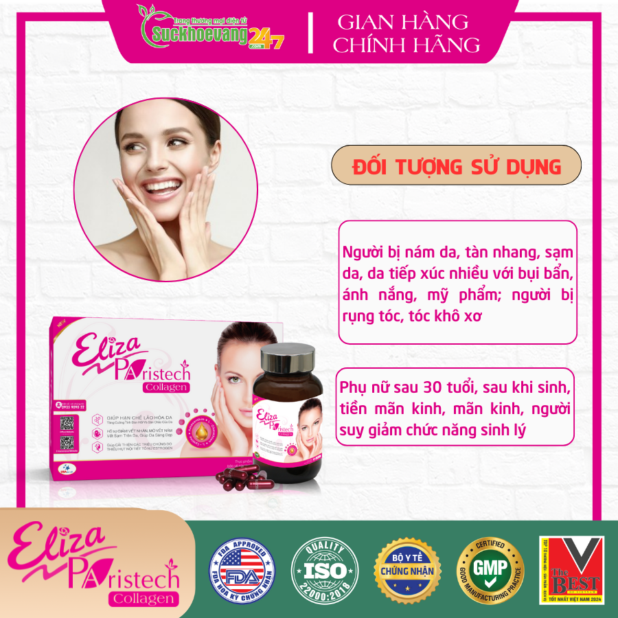 Viên uống collagen Eliza PARISTECH giúp làm đẹp da, chống lão hóa - Hộp/Lọ 30 viên