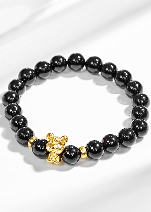 Vòng Tay Đá Thiên Thạch Charm Tuổi Tý Bạc Mạ Vàng 24K Ngọc Quý Gemstones