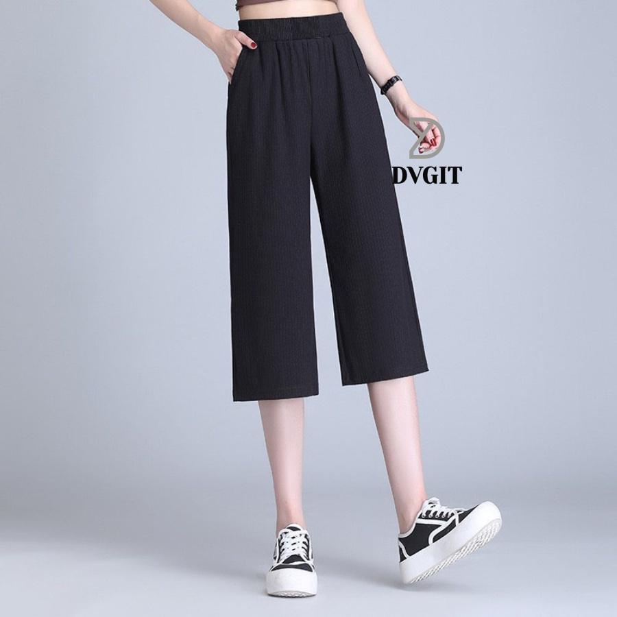 Quần Nữ Ống Rộng DVGIT Kiểu Lỡ Dáng Lửng Chất Liệu Tăm Lạnh Mát Mịn Phù Hợp Đi Chơi Dạo Phồ Thời Trang Hàn Quốc