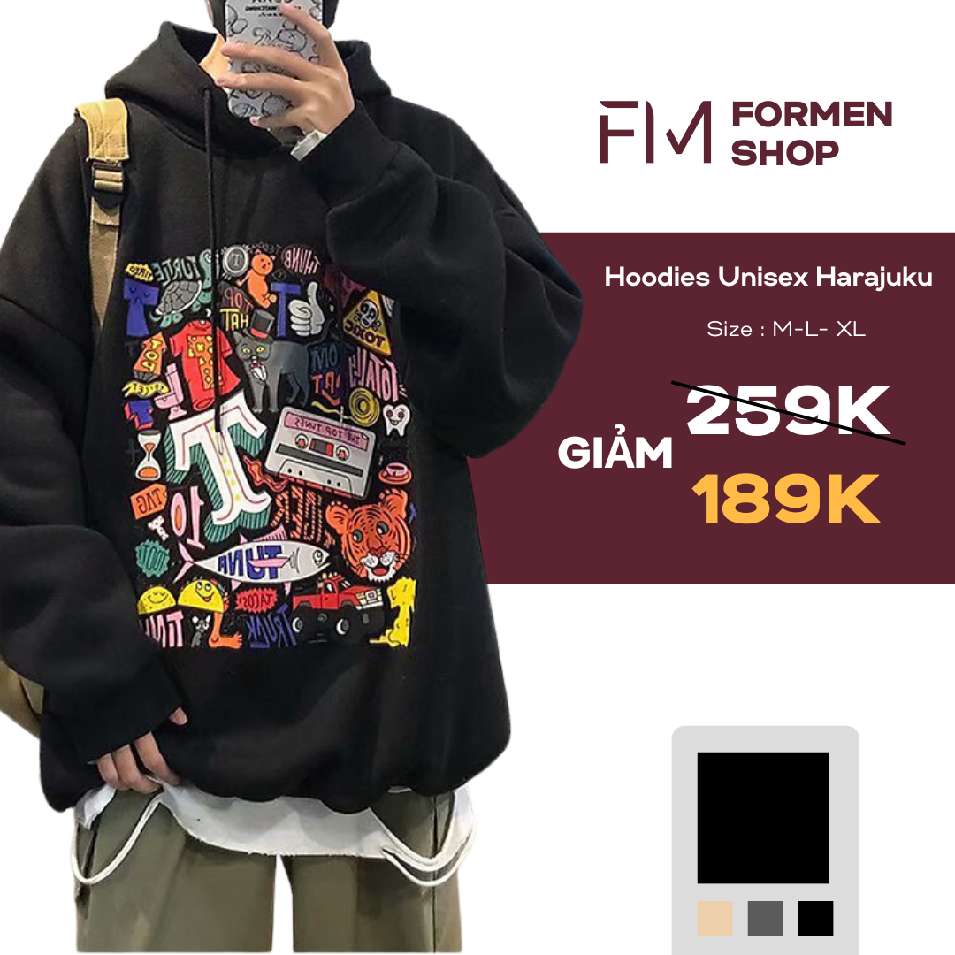 Áo hoodie nam nữ form rộng Unisex một màu in hoạt hình cá tính Hàn Quốc – FORMEN SHOP – FMGV034