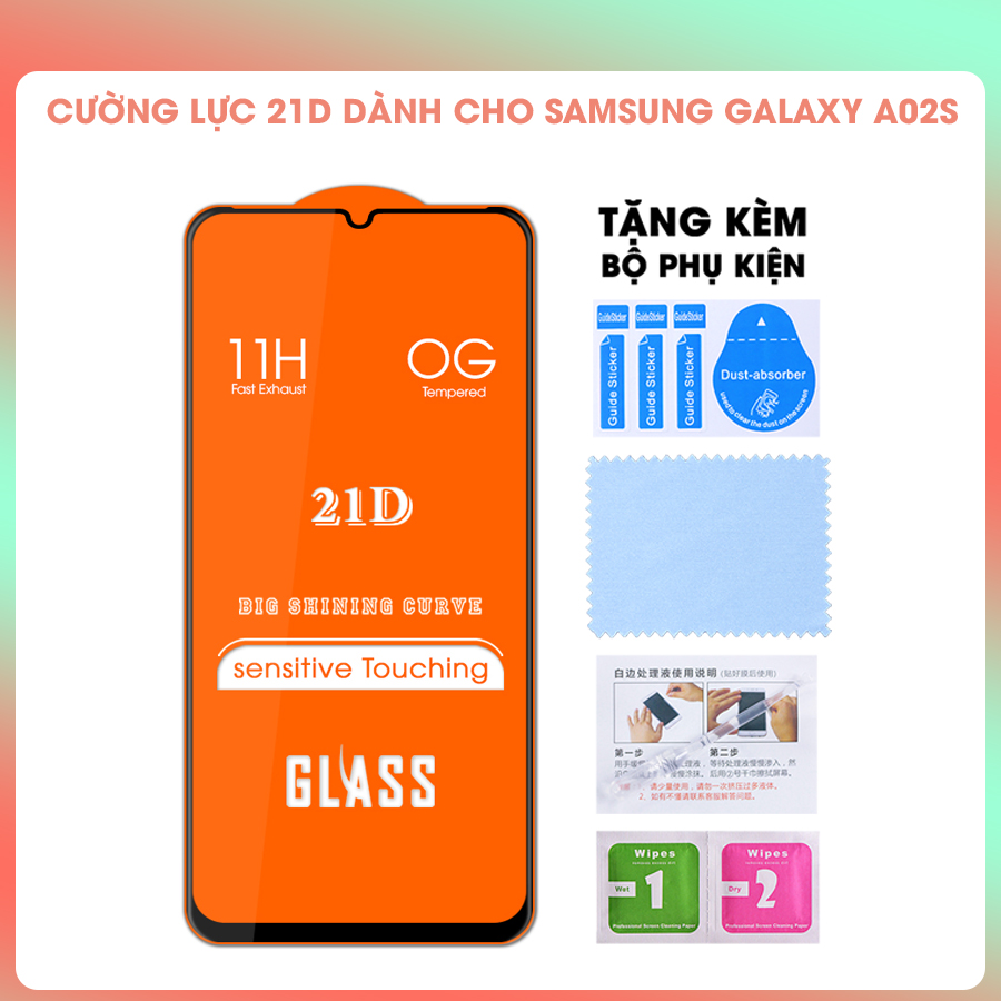 [Miếng dán màn hình] Kính Cường Lực 21D Cho Samsung Galaxy A02s Full Keo Màn Hình SIÊU BỀN, SIÊU CỨNG- Hàng Chính Hãng