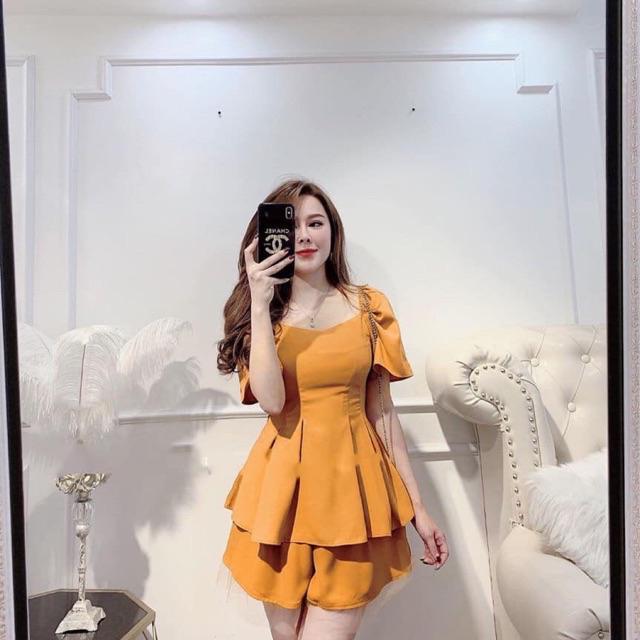 Sét Peplum Bigsize 60-85 ký - Cam,Size XXL 65-75 ký