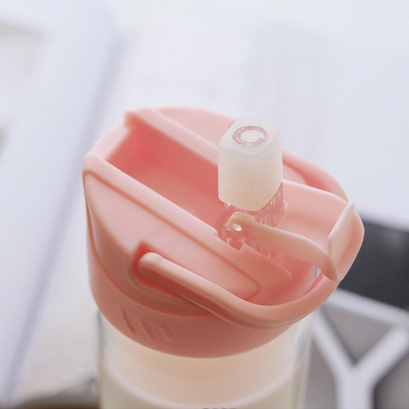350 Ml Dễ Thương Bình Nước Thủy Tinh Đựng Dành Cho Trẻ Em Kids Sữa Có Ống Hút Và Lật Nắp Cô Gái Rò Rỉ Chống Du Lịch uống Không Chứa BPA Cup