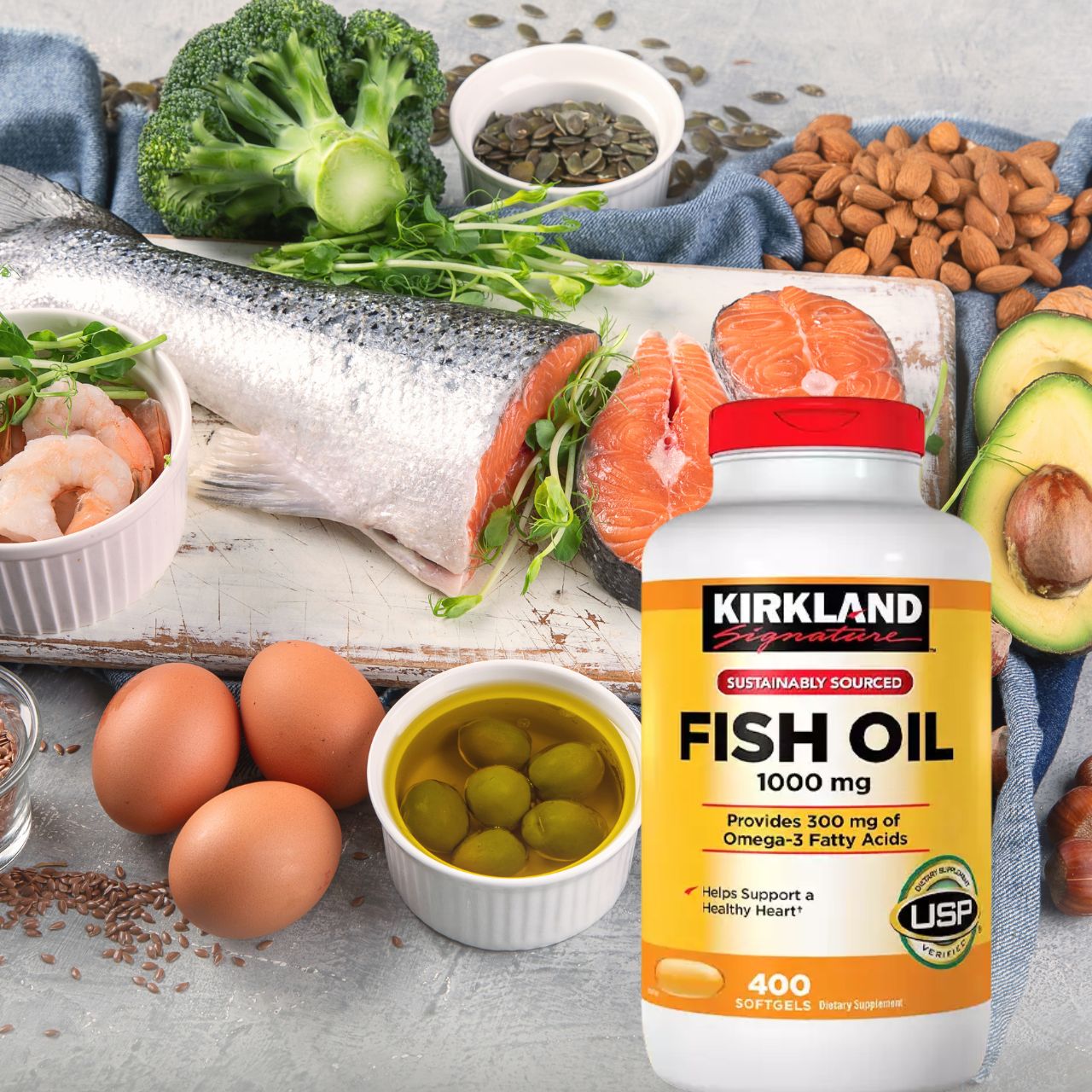 Omega 3 Mỹ Kirkland Signature Fish Oil 1000mg Hỗ trợ sức khỏe não bộ, hệ thần kinh, Tim mạch, Khớp, Bổ mắt, Làm đẹp da và Tăng sức khỏe tổng thể