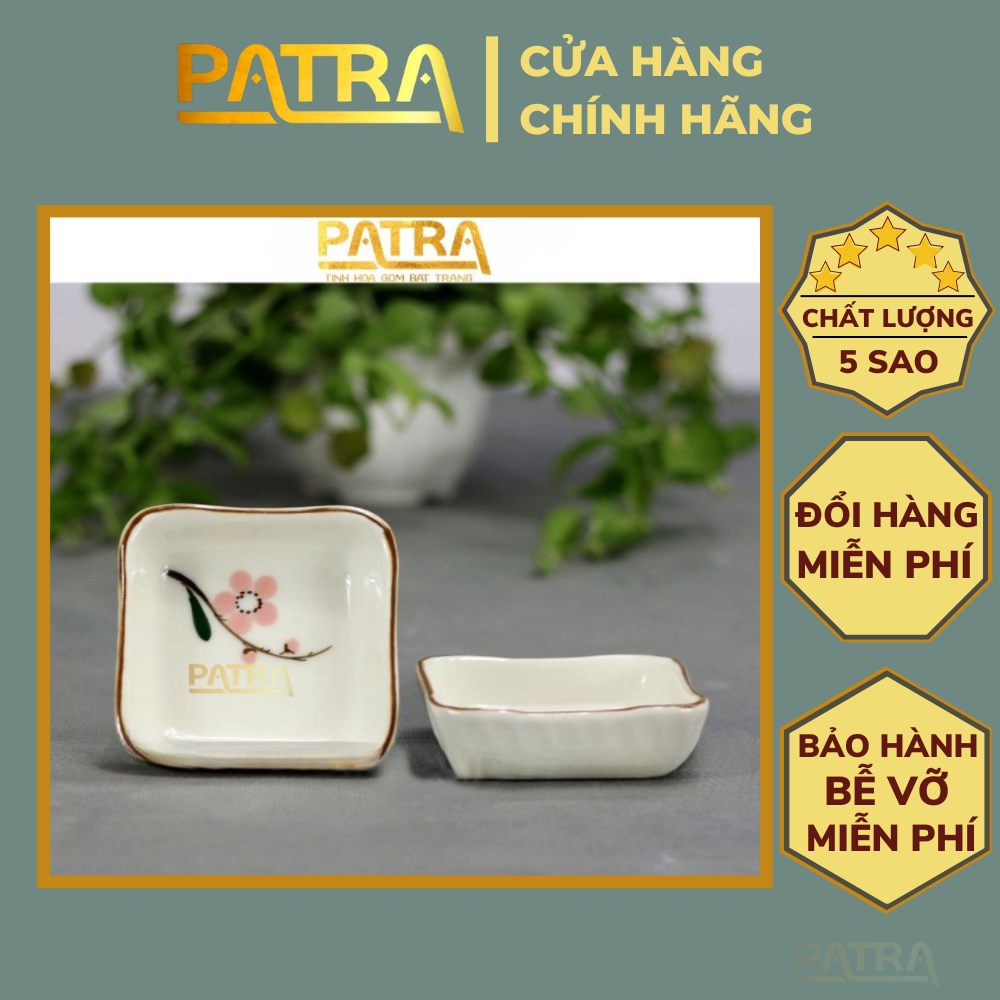 Bát đĩa đựng gia vị, bát gia vị sứ, bát mắm Bát Tràng cao cấp vẽ đào hồng