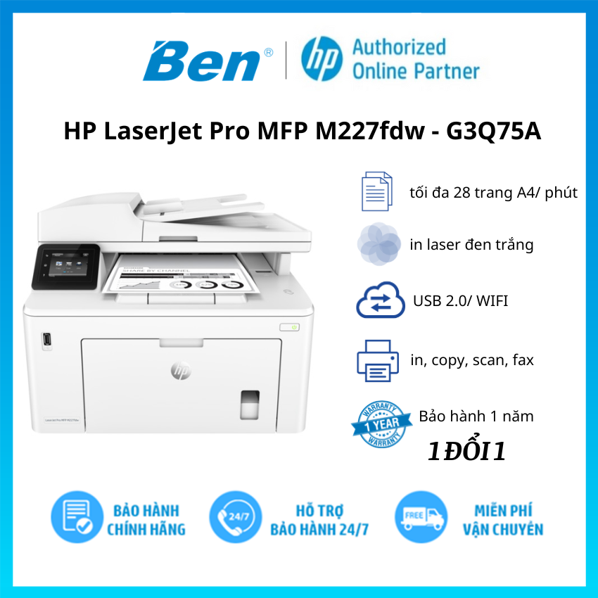 Máy in Laser HP LaserJet Pro MFP M227fdw - Hàng Chính Hãng