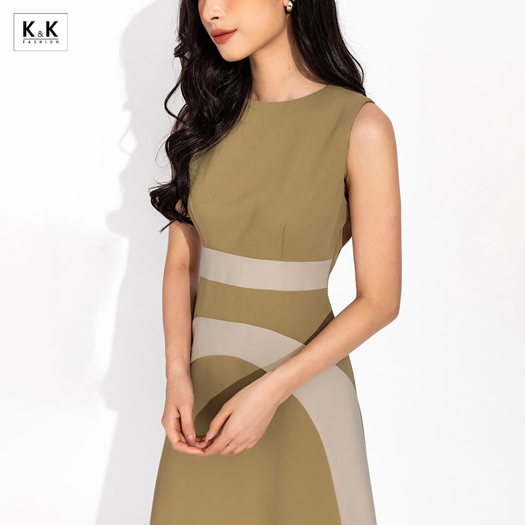 Đầm công sở dáng xòe sát nách K&amp;K Fashion KK150-25 Chất Liệu Carolan