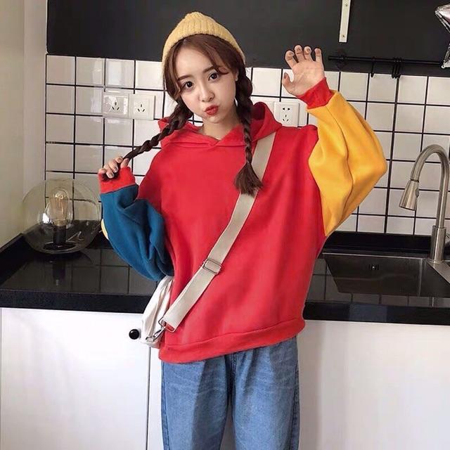 Áo hoodie phối màu nữ