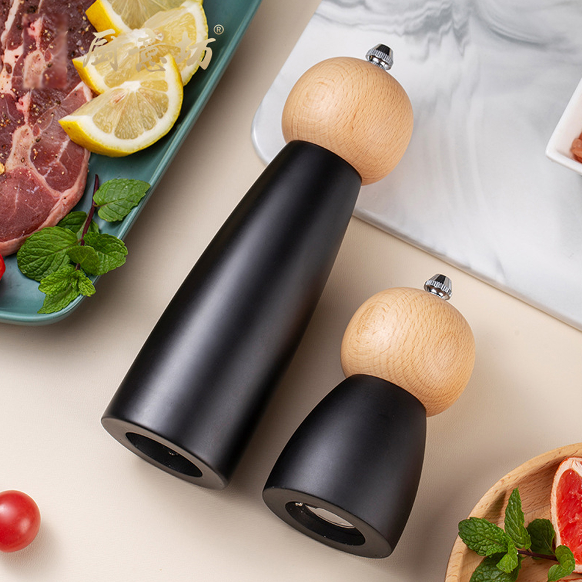 Lọ xay hạt tiêu cao cấp phong cách Nhật | Cối xay tiêu bằng tay vỏ gỗ, lõi xay bằng gốm bền bỉ