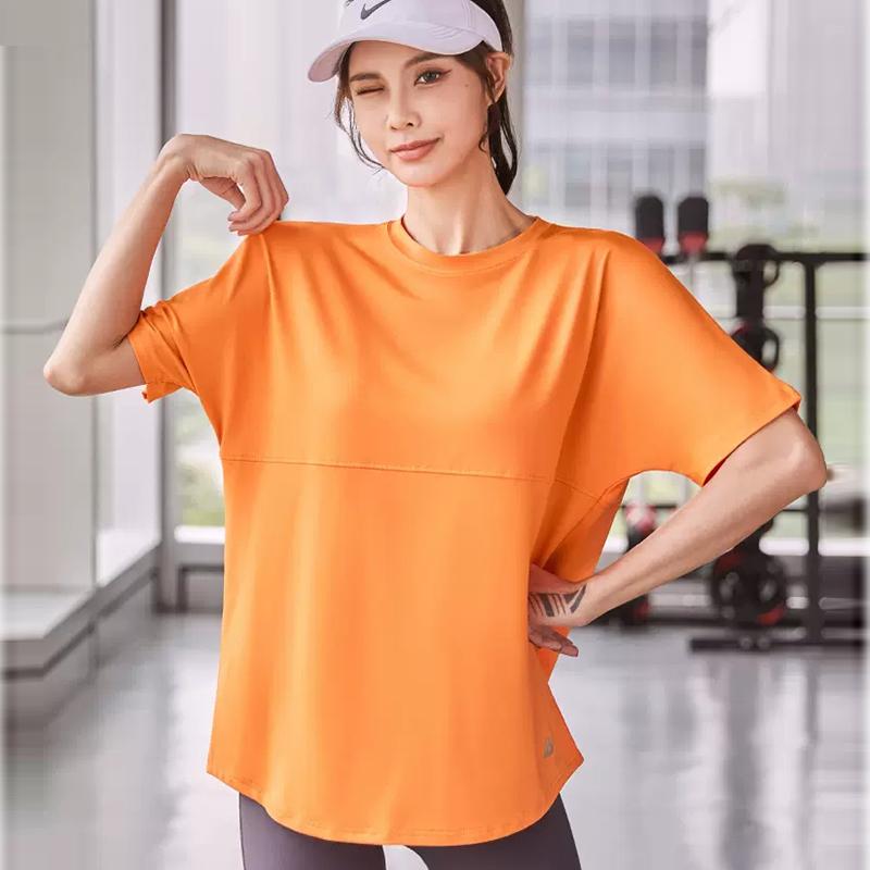 F. DYRAA Nữ Áo Thun Thể Thao Cổ Tròn Dáng Rộng Áo Sơ Mi Lưng In Chữ Thể Thao Áo Tập Chạy Tee Color: Orange Size: XL