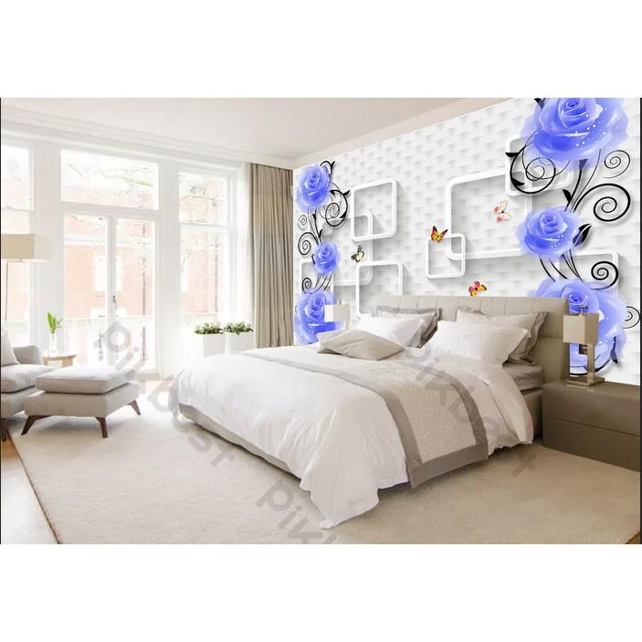 Tranh dán tường Hoa hồng xanh dây nhẹ nhàng, tranh dán tường 3d hiện đại MS1075930