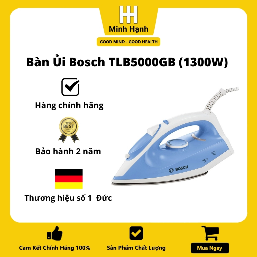 Bàn Ủi Hơi Nước Cầm Tay Bosch Hàng Chính Hãng TLB5000GB Thương hiệu Đức, Nhỏ Gọn, Ủi Nhanh Phẳng Đồ