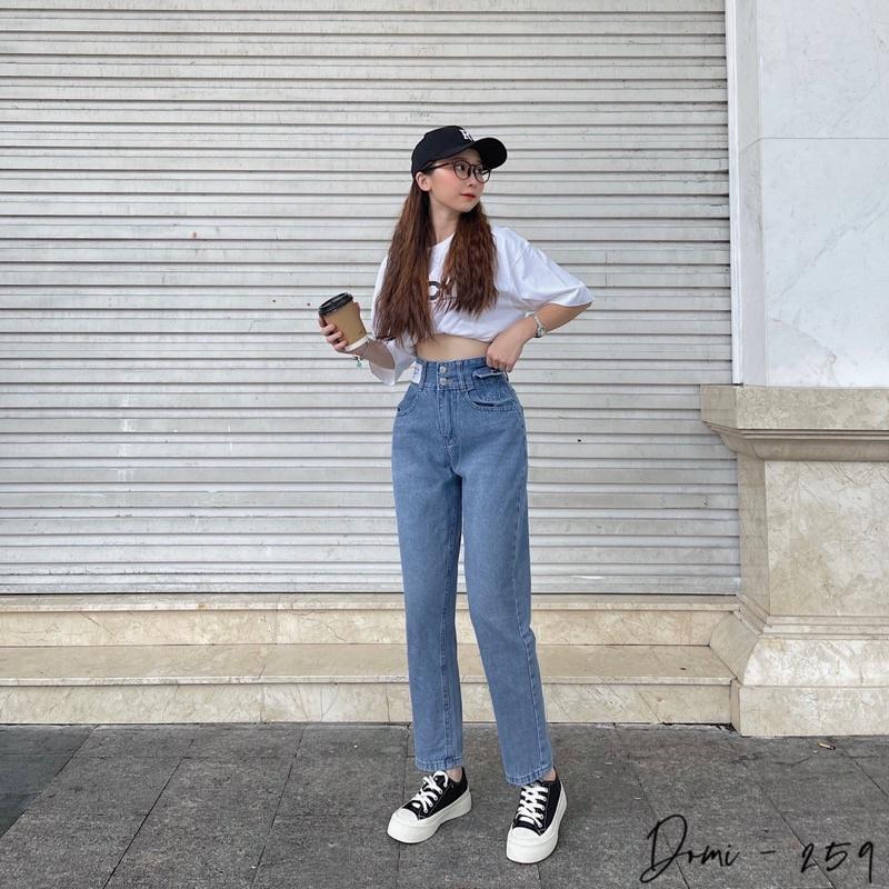 Quần bò baggy màu xanh túi nắp có tag trắng siêu cưng Lê Huy fashion Ms 259