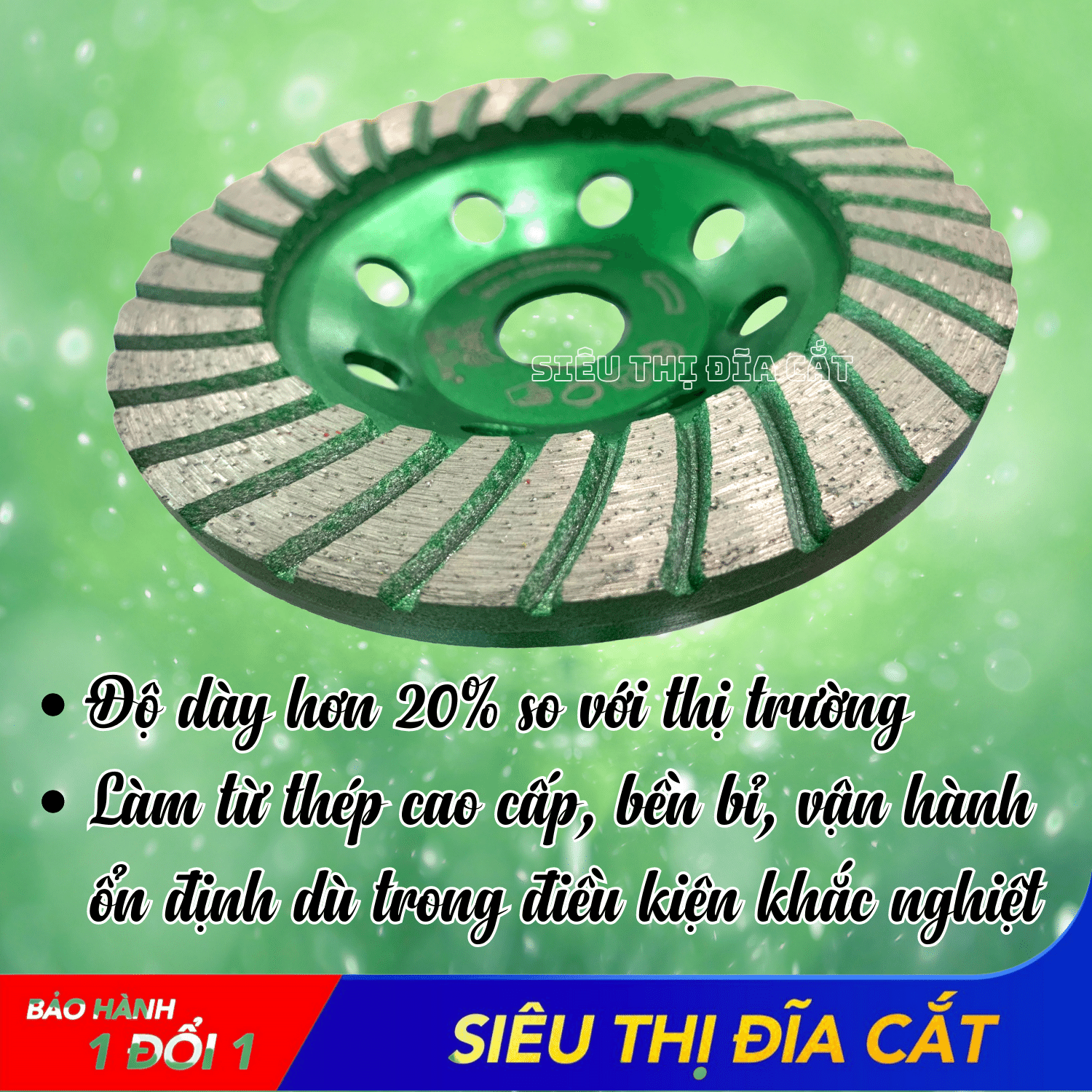 Chén Mài 125mm KingTom Xanh Khô - Mài Bê Tông, Đá Cứng