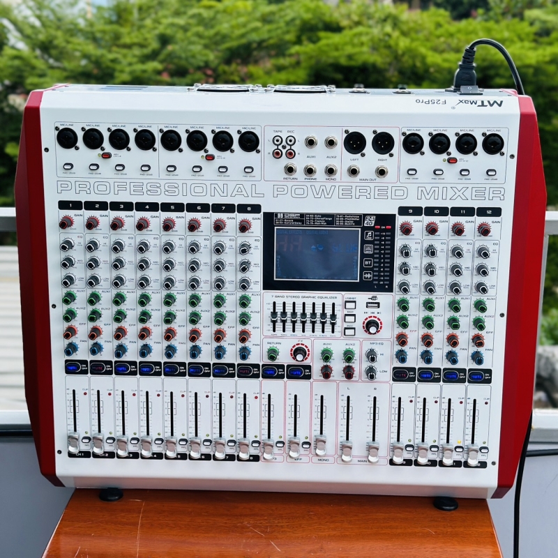 Mixer Cao Cấp Liên Công Suất MTMAX F25Pro 12 Đường Line Công Suất 950W + 950W 7 Band Equalizer Mượt Mà 99 Hiệu Ứng Chuyên Nghiệp DSP Bluetooth 5.0 Nguồn Điện Phantom + 48V Chất Lượng Cao  . Hàng chính hãng