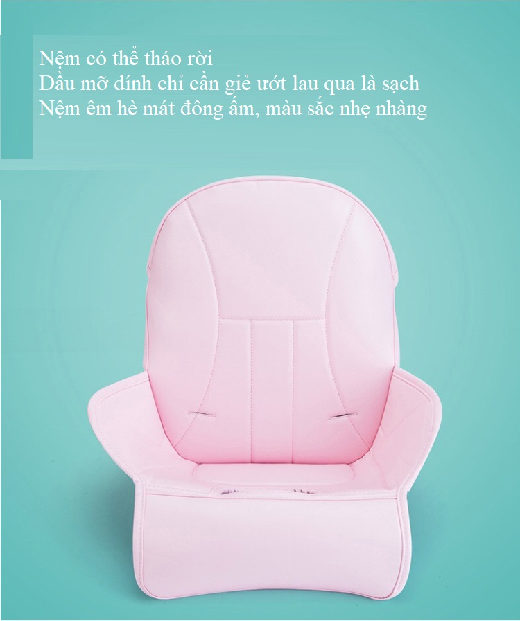 Ghế Ăn Dặm, Ghế Ăn Nâng Hạ Độ Cao Có Nệm Và Bánh Xe - Màu Hồng