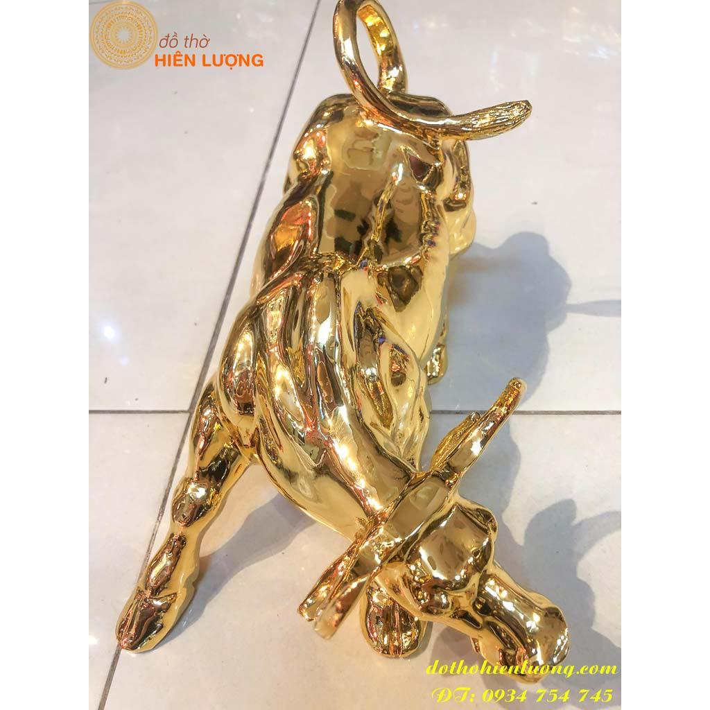 Tượng Trâu Chiến Mạ Vàng 24K Dài 30cm