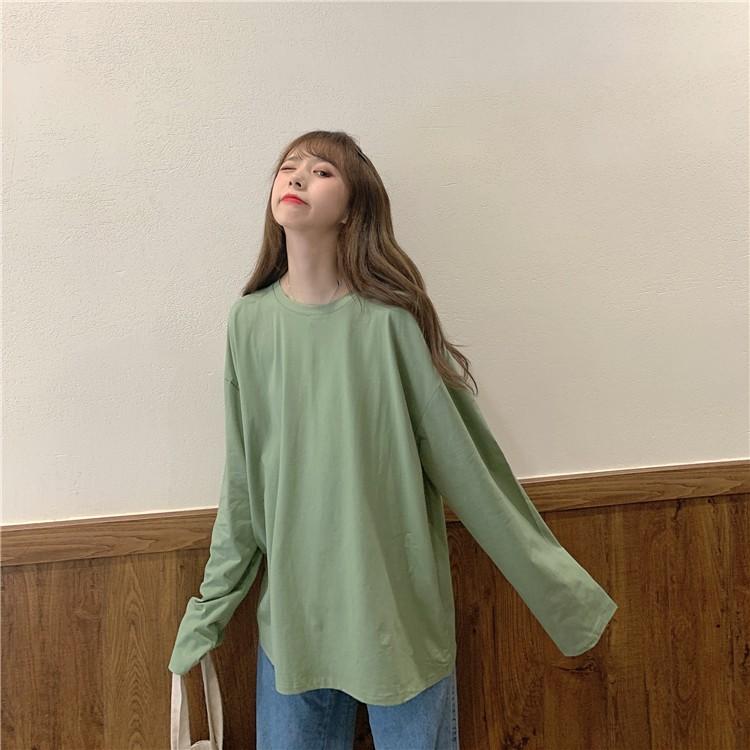 Áo Thun Tay Dài Trơn Basic XANH VỎ ĐẬU Thu Đông Unisex