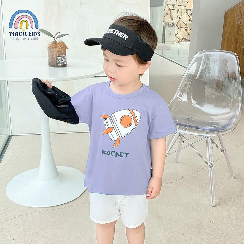 Áo thun cộc tay cho bé 2 3 4 5 6 7 tuổi cotton in hình xe co giãn thoáng mát