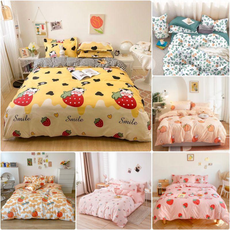 Bộ chăn ga gối hoa quả Cotton Poly Cao Cấp LEEBedding, chăn ga Hàn Quốc, miễn phí bo chun drap ga giường theo yêu cầu