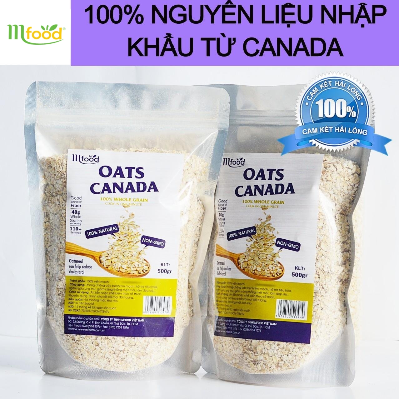 Yến Mạch Oats Canada Nguyên Chất túi 500g ( Cán vỡ )