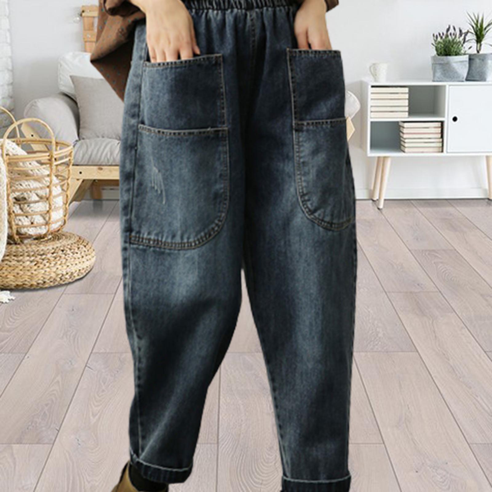 Women's Harem Cropped Pants Spring Summer Big Pockets Breathable Baggy Jeans