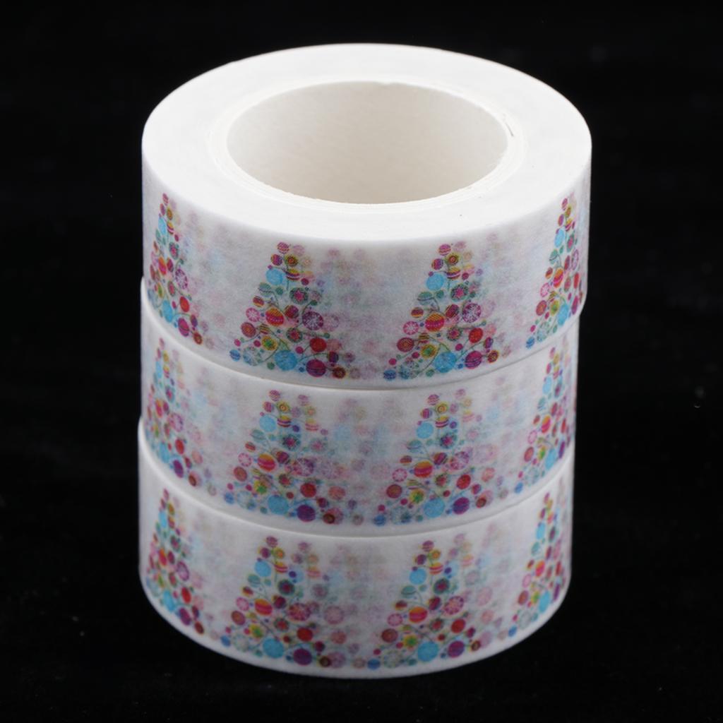 3 Rolls 15mm Xmas Washi Tape Set, Cartoon Washi Masking Decorative Tapes for DIY Decor Planners Scrapbooking Adhesive Sticker Tapers/Party Supplies