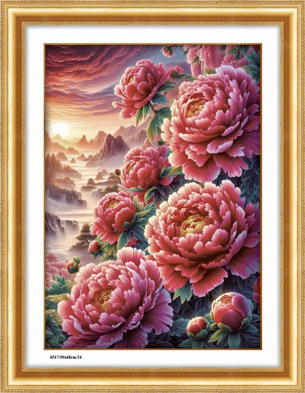 Tranh thêu kín chữ thập Hoa mẫu đơn 6715, kích thước 50 x 68 cm