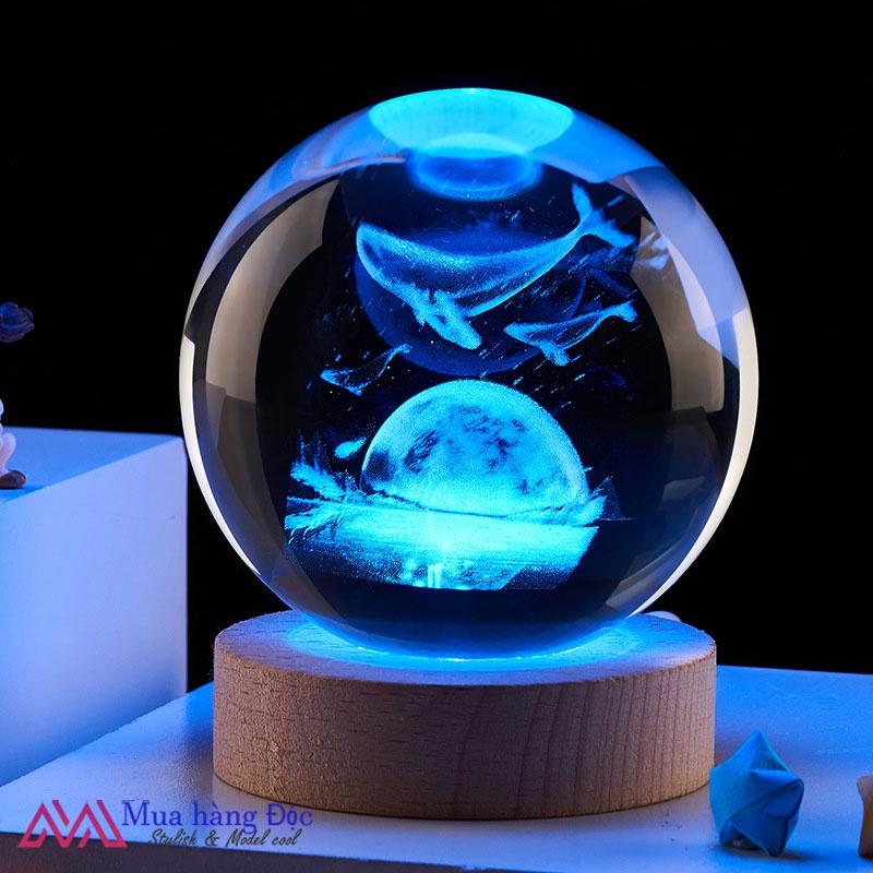 Bộ Quà Tặng Quả Cầu Pha Lê 3D larser LED cá heo CH03