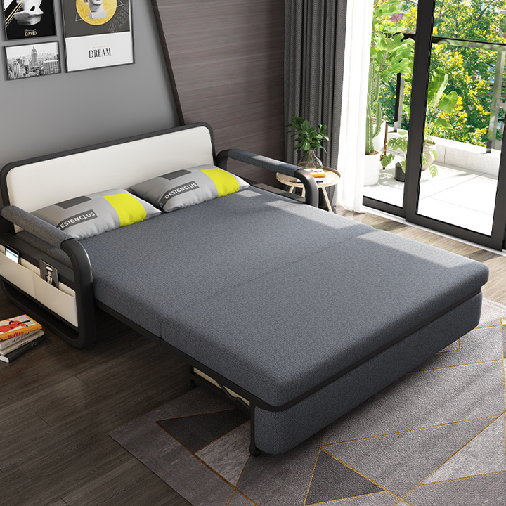 Giường sofa thông minh, sofa giường gấp gọn cao cấp 2 trong 1 có ngăn chứa đồ kích thước 130x195cm (tặng 3 gối)