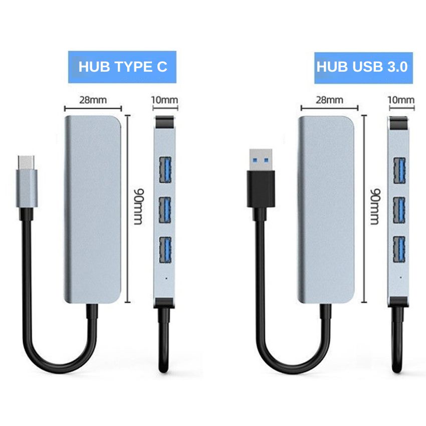 HUB USB 3.0 và HUB Type C tốc độ cao 4 trong 1 hợp kim nhôm cao cấp tương thích cho máy tính, laptop