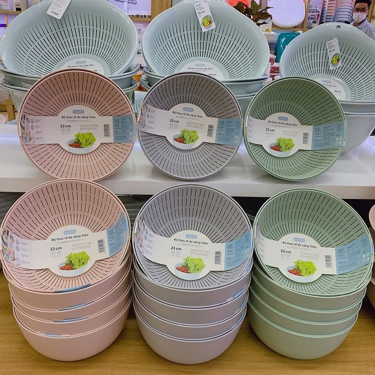 Bộ thau rổ đa năng Yoko 23 cm - Thau đựng thực phẩm, Rổ rửa rau củ quả - Hàng chính hãng INOCHI - Tiêu chuẩn Nhật Bản