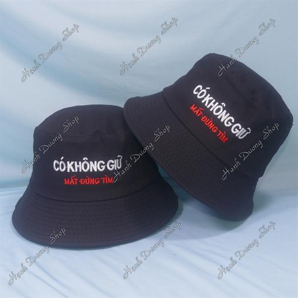 Nón tai bèo mũ bucket vành nhỏ thêu chữ Có Không Giữ Mất Đừng Tìm - Đen Có Không Giữ Mất Đừng Tìm