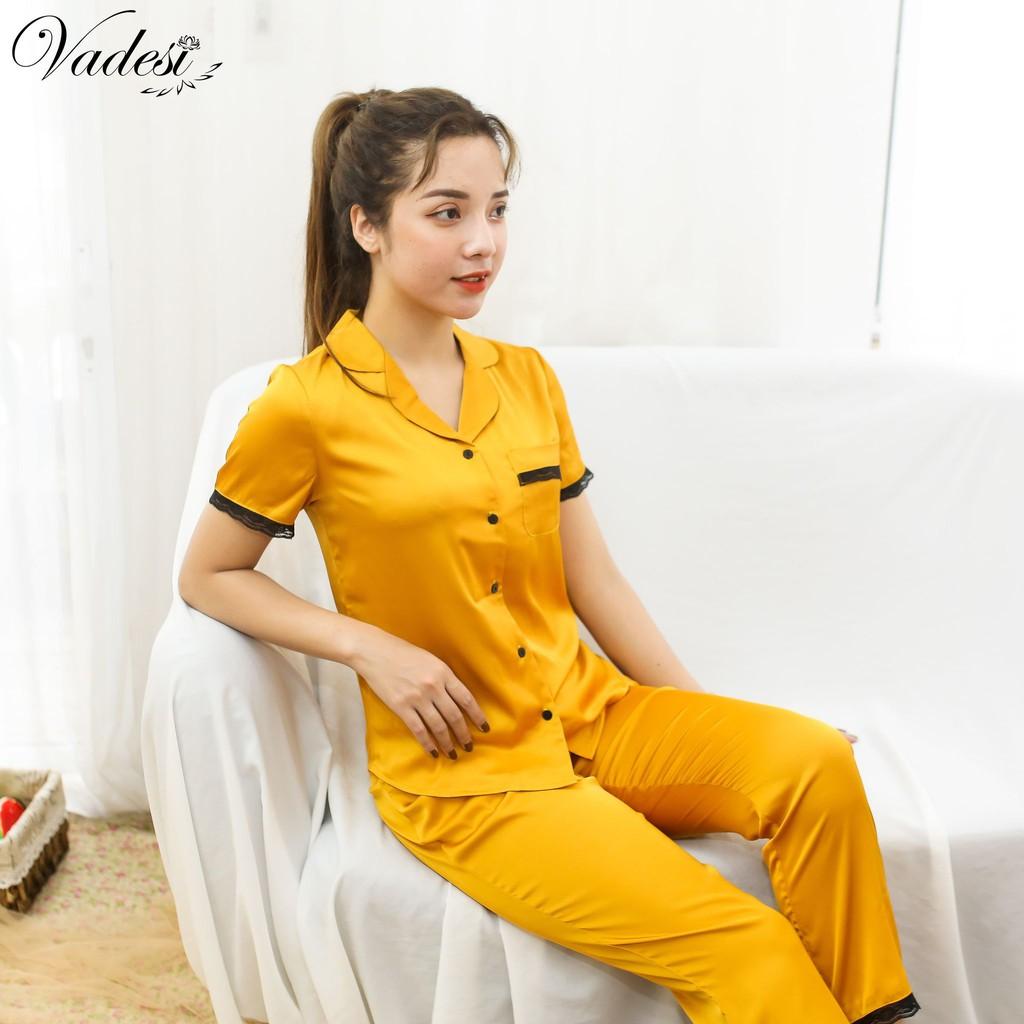 Đồ Ngủ Bộ Pijama Nữ Quần Dài Tay Ngắn Phối Ren Lụa Cao Cấp Mặc Nhà Đẹp Mềm Mịn Thấm Hút Thoáng Mát – VADESI