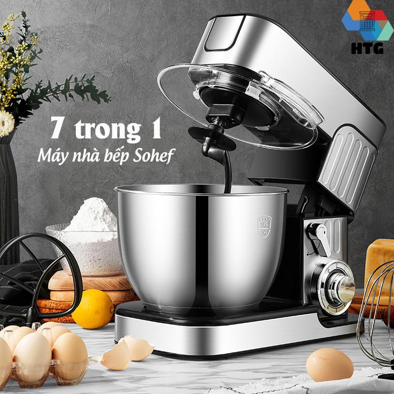 Máy nhồi bột để bàn Sohef SC212C, đánh trứng, kem, xay thịt, trộn thực phẩm dung tích 7 lít, hàng chính hãng