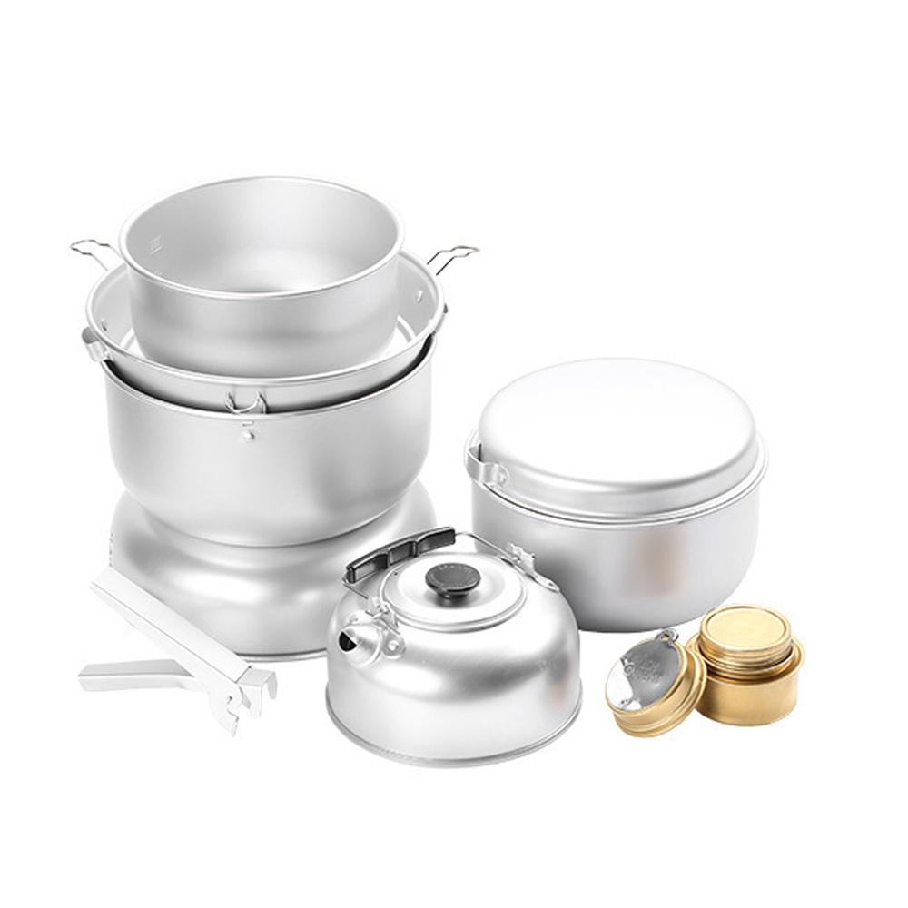 Aluminum Alloy Camping Alcohol Stoves Kit Portable Picnic BBQ Furnace Windproof Alcohol Stoves Outdoor Cooking Furnace Bowl Pot Kettle Accessory Set